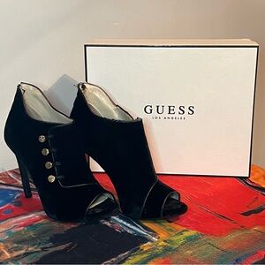 Guess Black Velvet Peep-Toe Heeled Boots